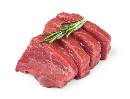 Raw beef meat isolated on whiteの写真素材