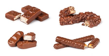 set of chocolate bar isolated on whiteの写真素材