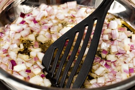 Close up view of the fried onion andの写真素材