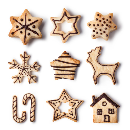 Christmas Ginger and Honey cookies on isolated white backgroundの写真素材