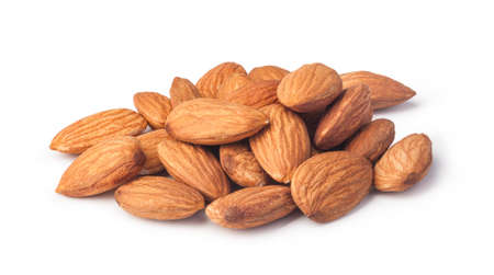 almonds nuts isolated on a white backgroundの写真素材