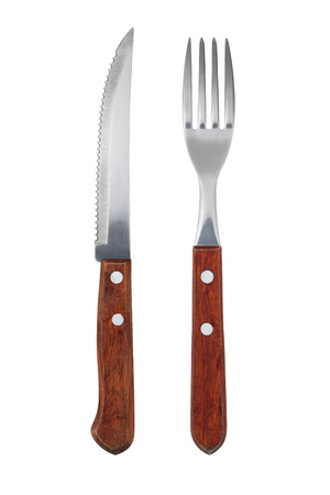 Fork and knife isolated on white backgroundの写真素材