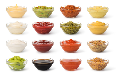 Bowl with sauce set  isolated on white backgroundの写真素材