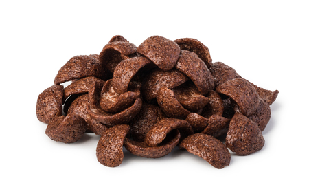 cereal chocolate flakes isolated on white backgroundの写真素材