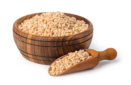 Wheat grains on a white backgroundの写真素材