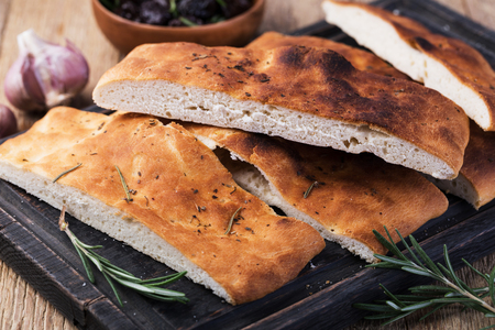 Traditional Italian focaccia breadの写真素材