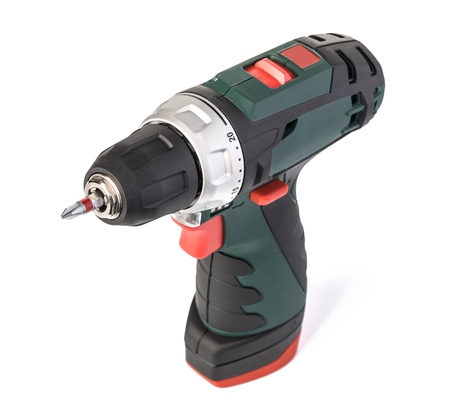 Cordless screwdriver on a white backgroundの写真素材