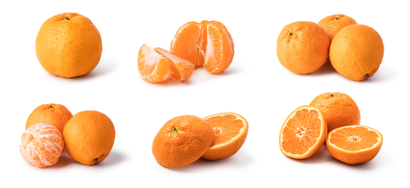 Ripe mandarin set isolated on white backgroundの写真素材