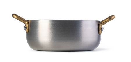 Stainless pan isolated on white backgroundの写真素材