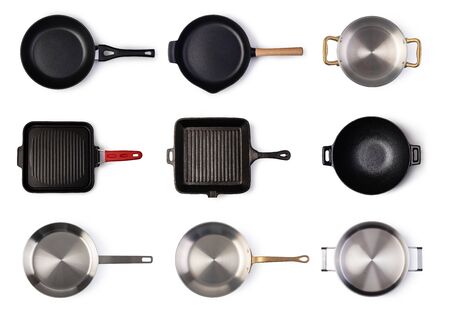 Frying Pan Set isolated on a white backgroundの写真素材