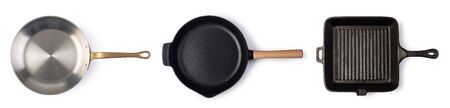 Frying Pan Set isolated on a white backgroundの写真素材