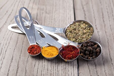 Spices set on a woodenの写真素材
