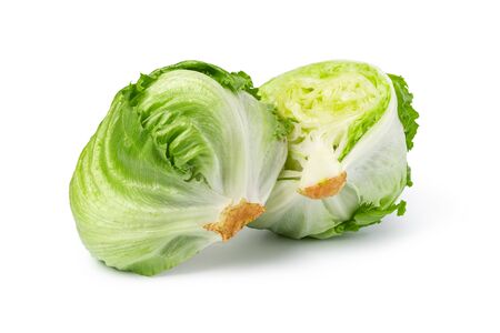 Green iceberg lettuce isolated on white backgroundの写真素材