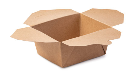Open cardboard box on a white