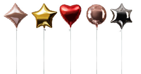 metallic balloons isolated on white background.
