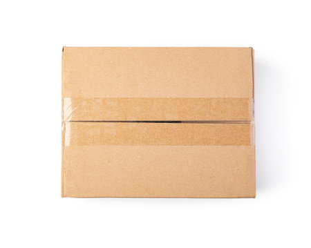 Closed cardboard box isolated on a white background