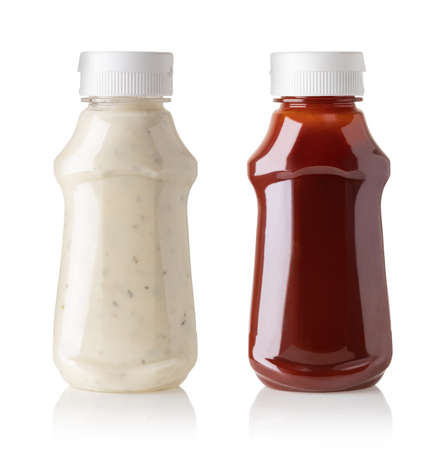sauce bottle isolated on white backgroundの写真素材