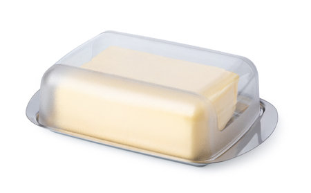 Butter on silver butter dishの写真素材