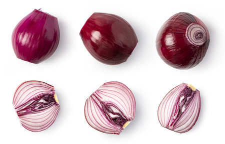 Sliced red onion ring on white backgroundの写真素材