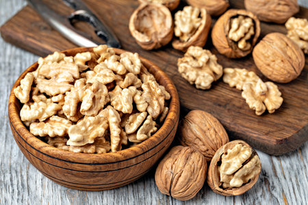 Walnut on a wooden backgroundの写真素材