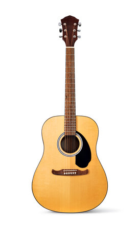 Classical acoustic guitar isolated on white backgroundの写真素材