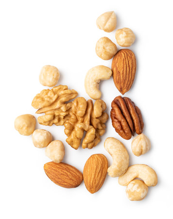 Nuts mix isolated on white backgroundの写真素材