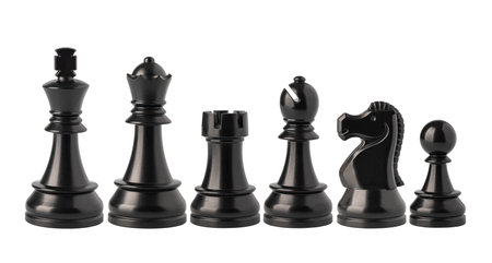 Chess pieces, representing strategy, competition, and intellectual challenge, isolated on white backgroundの写真素材