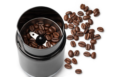 Electric Coffee Grinder With Roasted Coffee Beansの写真素材