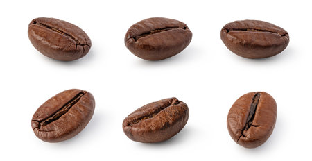 roasted coffee beans isolated on white background.の写真素材