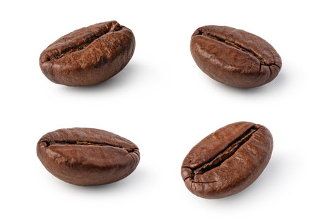 roasted coffee beans isolated on white background.の写真素材