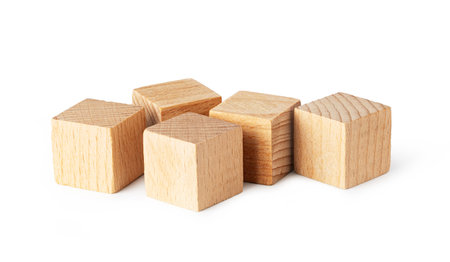 Wooden cubes, isolated on white backgroundの写真素材