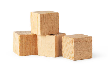 Wooden cubes, isolated on white backgroundの写真素材