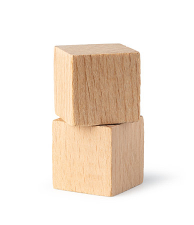 Wooden cubes, isolated on white backgroundの写真素材
