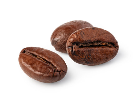roasted coffee beans isolated on white background.の写真素材