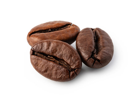 roasted coffee beans isolated on white background.の写真素材
