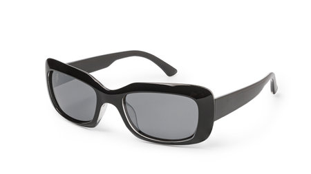 Stylish black sunglasses with a thick frame and dark lenses, offering both fashion and protection from the sun's glareの写真素材