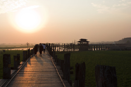 Sunset from the U Bein Bridge in Amarapura  Myanmar の写真素材