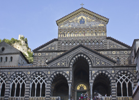 Amalfi, Italy, August 11, 2014: Amalfi Cathedral (it.Duomo di Amalfi), a Roman Catholic structure, dedicated to the Apostle Saint Andrew. Predominantly of Arab-Norman Romanesque architectural styleのeditorial素材