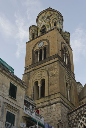 Amalfi, Italy, August 11, 2014: Amalfi Cathedral (it.Duomo di Amalfi), a Roman Catholic structure, dedicated to the Apostle Saint Andrew. Predominantly of Arab-Norman Romanesque architectural styleのeditorial素材