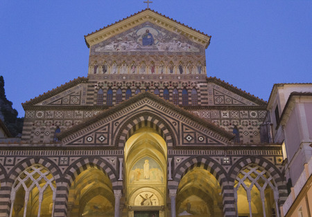 Amalfi, Italy, August 11, 2014: Amalfi Cathedral (it.Duomo di Amalfi), a Roman Catholic structure, dedicated to the Apostle Saint Andrew. Predominantly of Arab-Norman Romanesque architectural styleのeditorial素材