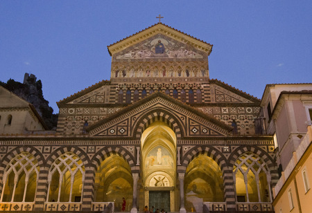 Amalfi, Italy, August 11, 2014: Amalfi Cathedral (it.Duomo di Amalfi), a Roman Catholic structure, dedicated to the Apostle Saint Andrew. Predominantly of Arab-Norman Romanesque architectural styleのeditorial素材