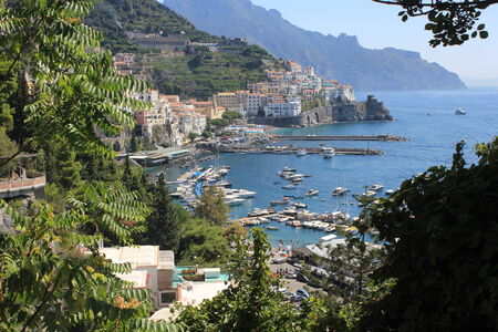 Amalfi, Italy, August 11, 2014: Amalfi Coast. The Amalfi Coast (Italian: Costiera Amalfitana) is a stretch of coastline on the southern coast of the Sorrentine Peninsula in the Province of Salerno in Southern Italyのeditorial素材