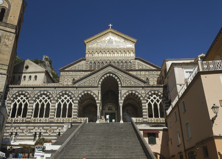Amalfi, Italy, August 12, 2014: Amalfi Cathedral (it.Duomo di Amalfi), a Roman Catholic structure, dedicated to the Apostle Saint Andrew. Predominantly of Arab-Norman Romanesque architectural styleのeditorial素材
