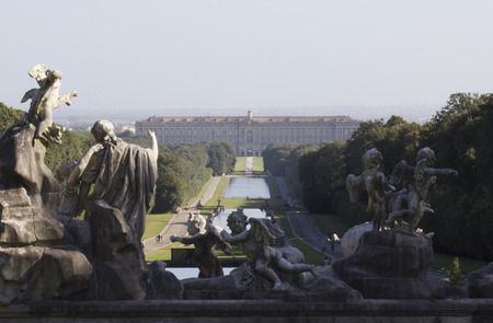 Caserta, Italy, August 14, 2014: Caserta Palace Royal Garden. Iinspired by the park of Versailles, it is 3 kilometer long.のeditorial素材