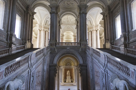 Caserta, Italy, August 14, 2014: Caserta Royal Palace, the honour Grand Staircase, projected by Italian Architect Luigi Vanvitelli in late 1700.のeditorial素材