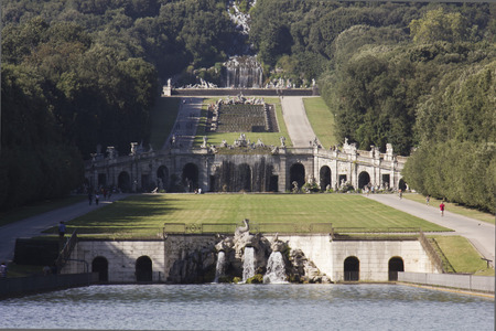 Caserta, Italy: Caserta Royal Palace garden. The park is a typical exemplar of the Italian garden, landscaped with vast fields, flower beds and, above all, a triumph of water games or dancing fountainsのeditorial素材