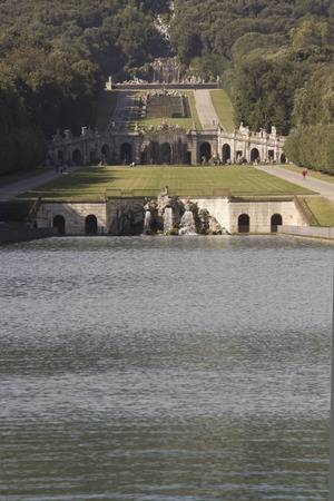 Caserta, Italy: Caserta Royal Palace garden. The park is a typical exemplar of the Italian garden, landscaped with vast fields, flower beds and, above all, a triumph of water games or dancing fountainsのeditorial素材