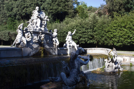 Caserta, Italy, August 14, 2014: Caserta Palace Royal Garden. Iinspired by the park of Versailles, it is 3 kilometer long.のeditorial素材