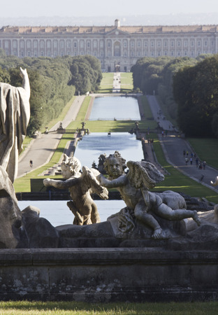 Caserta, Italy, August 14, 2014: Caserta Palace Royal Garden. Iinspired by the park of Versailles, it is 3 kilometer long.のeditorial素材