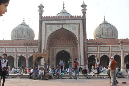 Delhi, India: Jama Masjid of Delhi is the largest mosque in India. The Jama Masjid stands across the road in front of the Red Fort.のeditorial素材